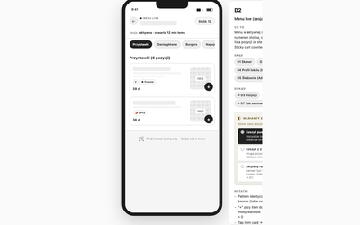 Menu live (sesja stolika)