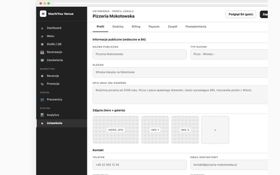 Profil lokalu (Ustawienia)