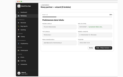 Add venue wizard — 5 kroków
