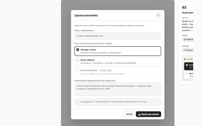 Invite kelner (modal)