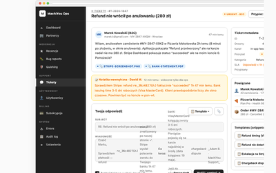 Ticket detail + reply (Zendesk-like)